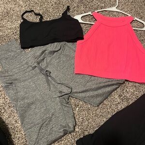 Aerie Gray Joggers and Black Crop Top Set